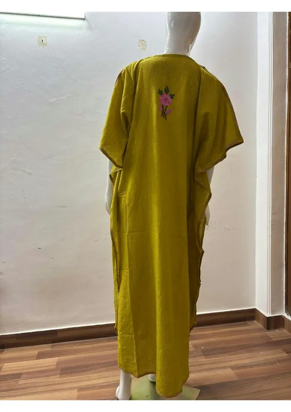 Chartreuse_Green_Premium_Handmade_Kashmiri_Kaftan_With_Floral_Embroidery
