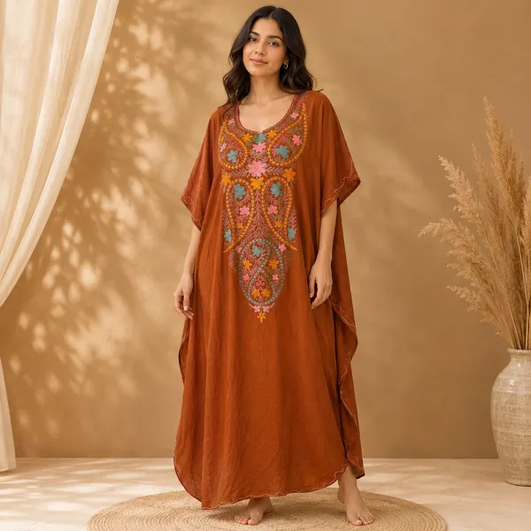 Amber_Rust_Orange_Floral_Embroidery_premium_handmade_Kashmiri_Kaftan__