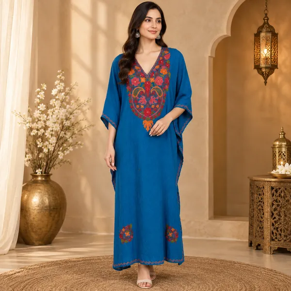 Sapphire_Floral_Embroidered_Premium_Handmade_Kashmiri_Kaftan_For_Women