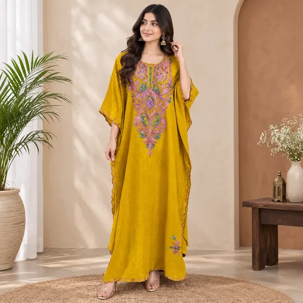 Mustard_Yellow_Embroidered_premium_Kashmir_kaftan_