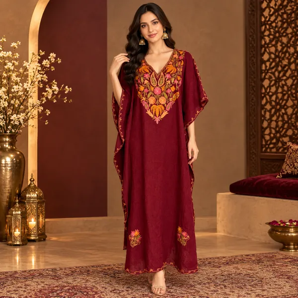 Burgundy_Royale_Floral_Embroiderer_premium_kashmiri_kaftan__