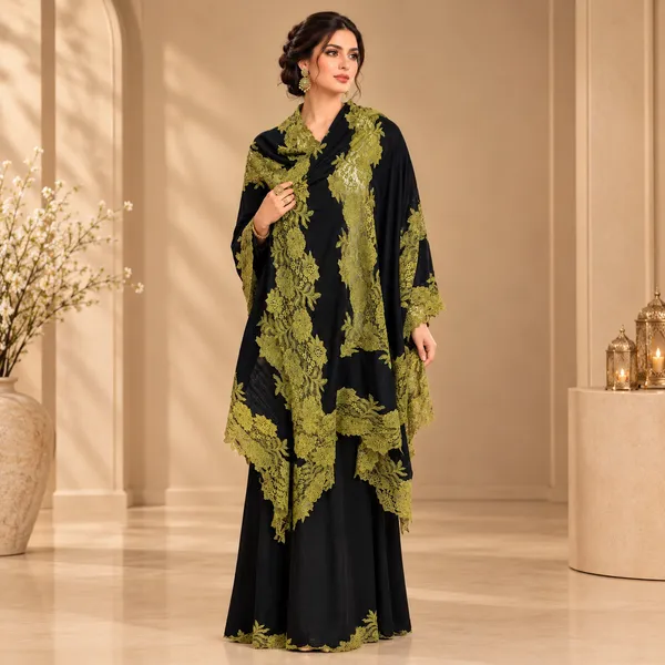 Onyx_Black_&_olive_Gold_Elegance_Embroidered_Shawl