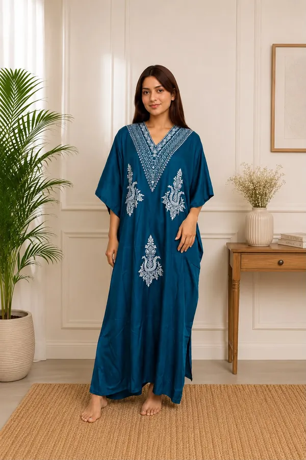 Teal_Blue_Premium_Handmade_Kaftan_With_White_Embroidery