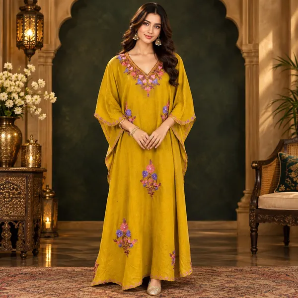 Golden_Mustard_Bloom_Embroider_kashmiri_kaftan_