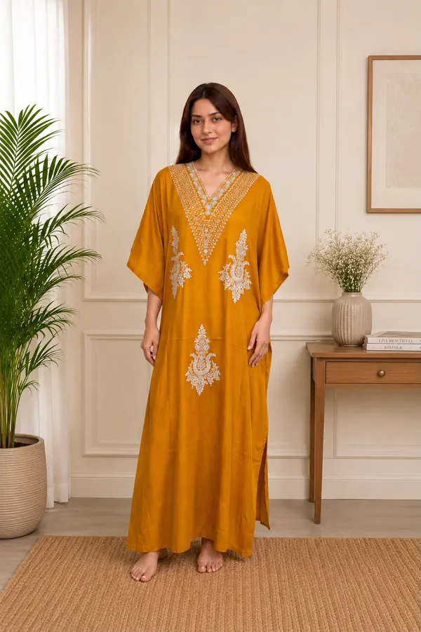 Saffron_Gold_Premium_Handmade_Kaftan_With_White_Embroidery