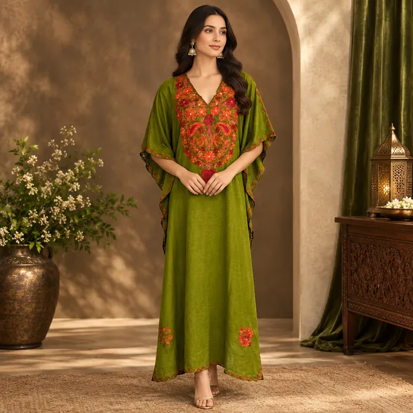 Aurelia_olive_Floral_Embroiderer_premium_handcraft_kashmiri_kaftan_