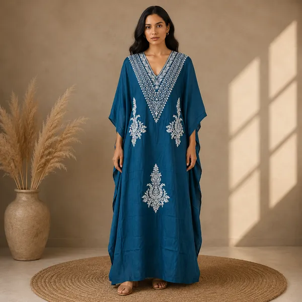 Regal_Teal_Blue_Premium_Handmade_Kaftan_With_White_Embroidery