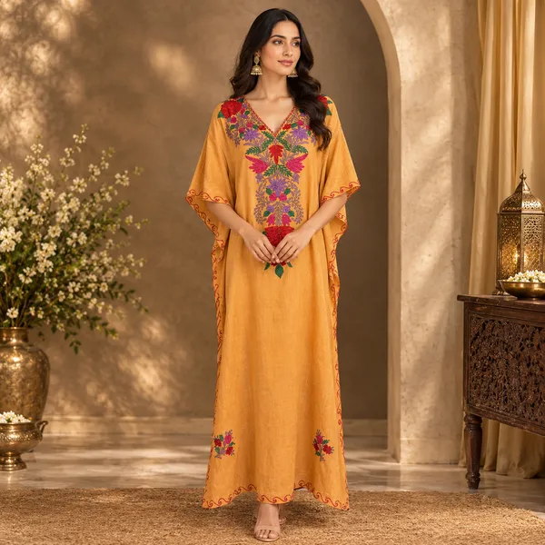 Royal_Marigold_Embroidered_Premium_Handmade_Kashmiri_Kaftan_For_Women