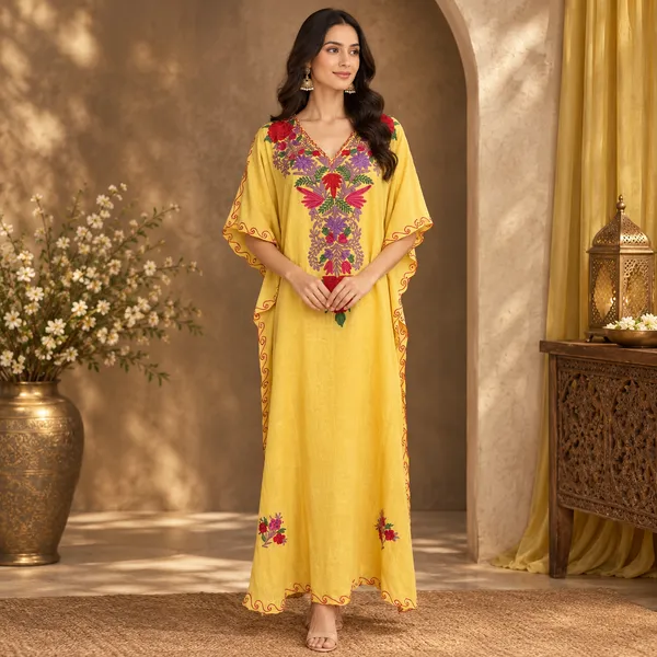 Marigold__Gold_Floral_Embroiderer_Premium_Handmade_Kashmiri_Kaftan_Dress_