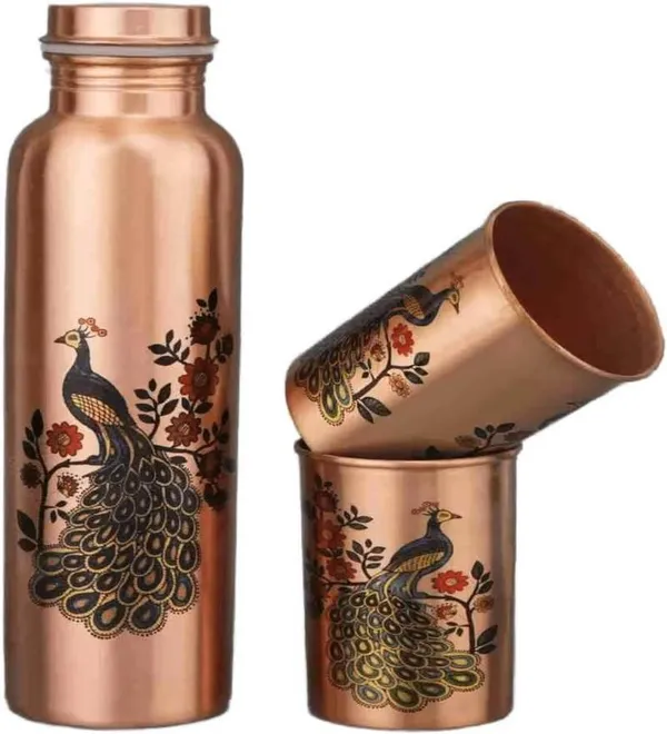 Copper_Traditional_Peacock_Print_Bottle_And_Tumbler_Set_Of_3