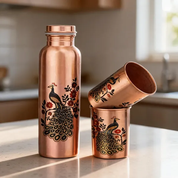 Copper_Traditional_Peacock_Print_Bottle_And_Tumbler_Set_Of_3