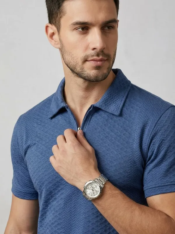 Men_S_Jacquard_Cotton_Quarter_Zipper_Polo_Shirt