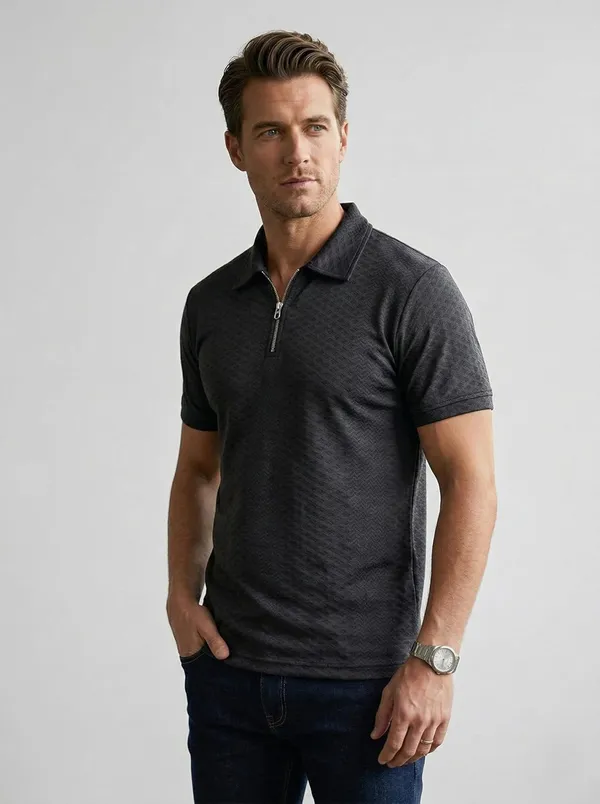 Men_S_Jacquard_Cotton_Quarter_Zipper_Polo_Shirt