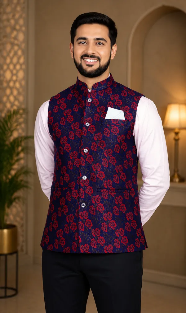 Blue_Jacquard_Printed_Waistcoat_For_Men