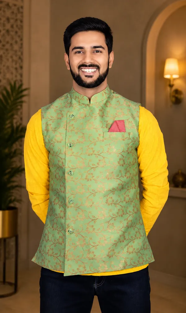 Green_Jacquard_Printed_Waistcoat_For_Men