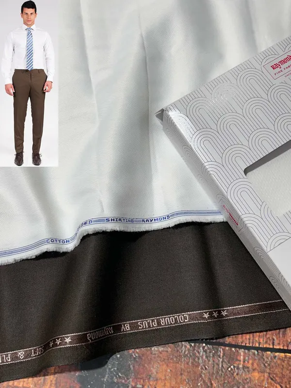 Raymond_White_And_Brown_Pure_Cotton_Solid_Shirt_And_Trouser_Fabric_For_Men