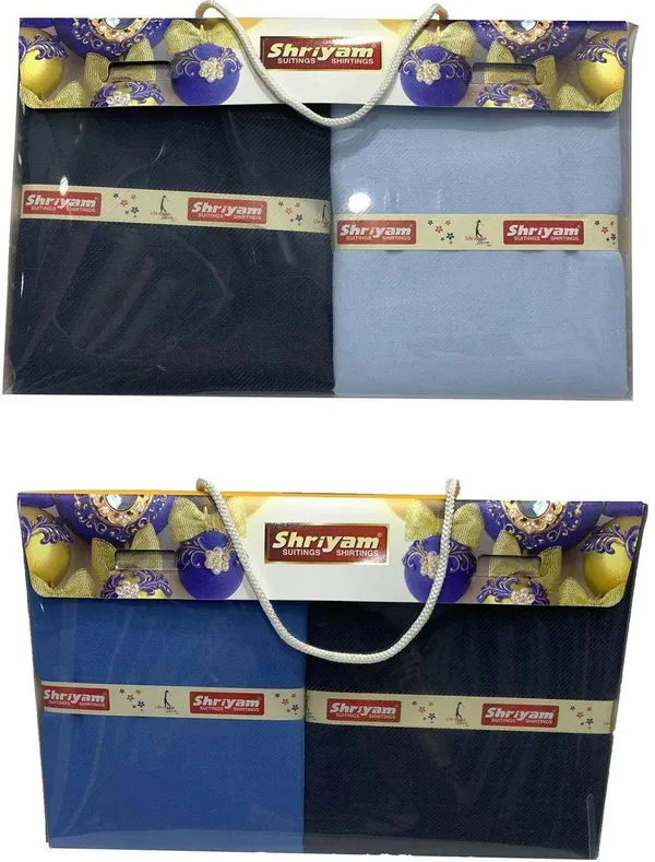 Shriyam_Blue_And_Blue_Poly_Cotton_Solid_Shirt_And_Trouser_Fabric_For_Men_Pack_Of_2