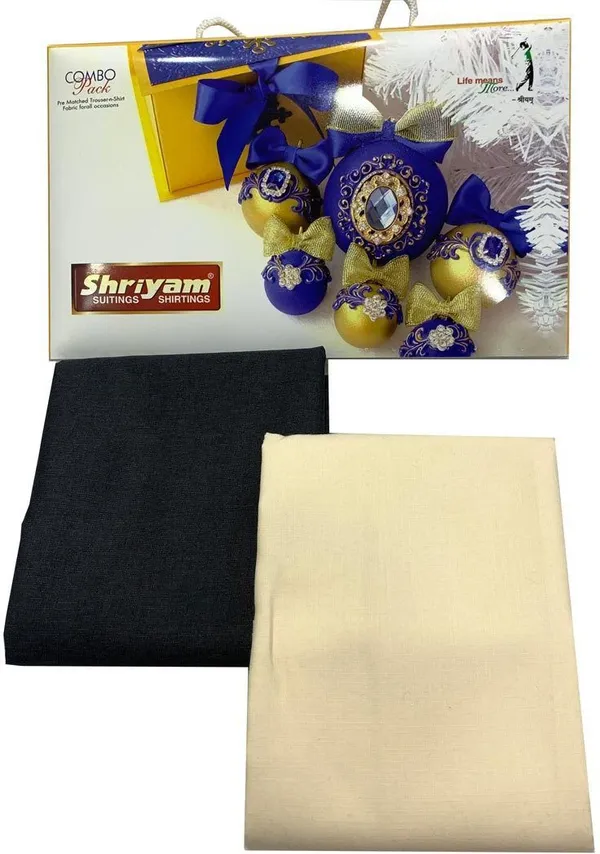 Shriyam_Beige_And_Black_Poly_Cotton_Solid_Shirt_And_Trouser_Fabric_For_Men