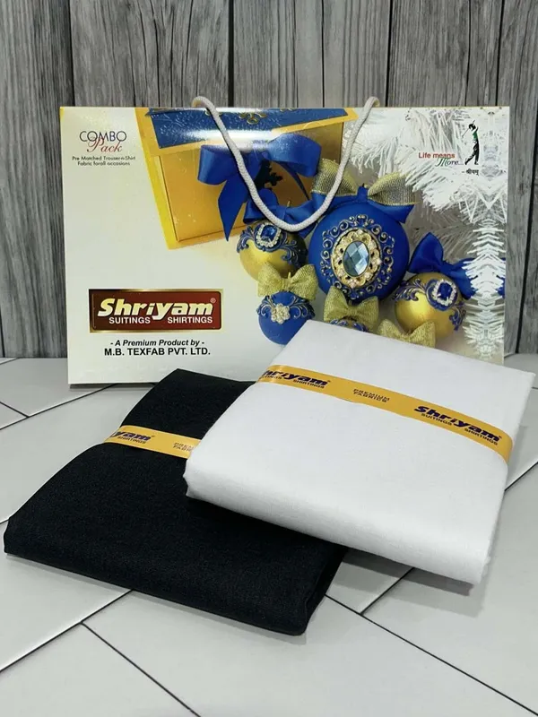 Shriyam_White_And_Black_Poly_Cotton_Solid_Shirt_And_Trouser_Fabric_For_Men