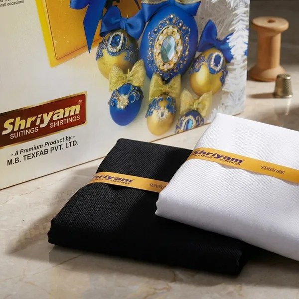 Shriyam_White_And_Black_Poly_Cotton_Solid_Shirt_And_Trouser_Fabric_For_Men