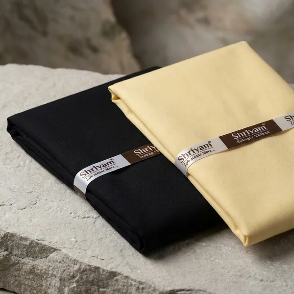 Shriyam_Yellow_And_Black_Poly_Cotton_Solid_Shirt_And_Trouser_Fabric_For_Men