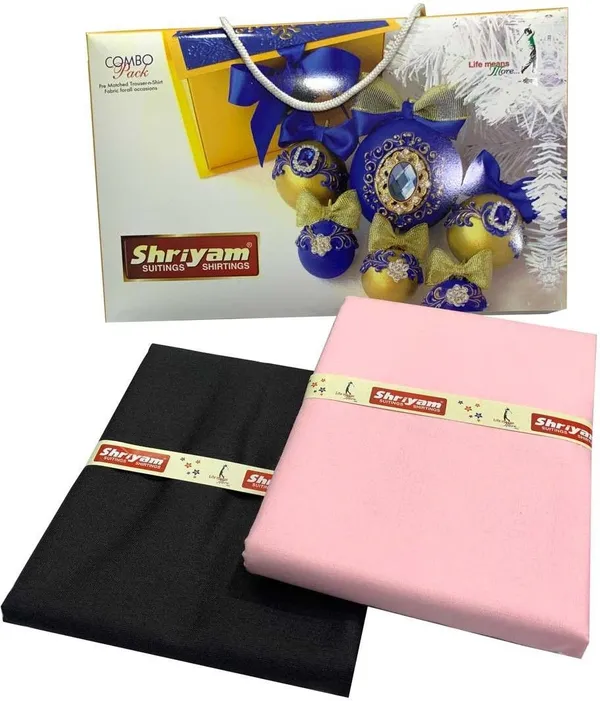 Shriyam_Pink_And_Black_Poly_Cotton_Solid_Shirt_And_Trouser_Fabric_For_Men