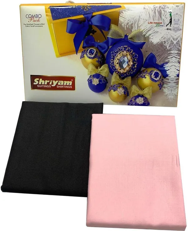 Shriyam_Pink_And_Black_Poly_Cotton_Solid_Shirt_And_Trouser_Fabric_For_Men