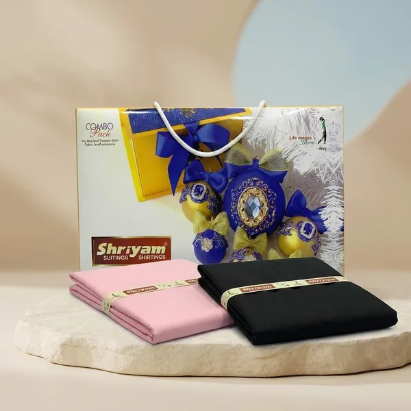 Shriyam_Pink_And_Black_Poly_Cotton_Solid_Shirt_And_Trouser_Fabric_For_Men