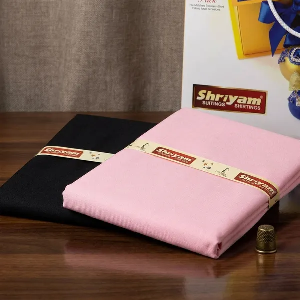 Shriyam_Pink_And_Black_Poly_Cotton_Solid_Shirt_And_Trouser_Fabric_For_Men