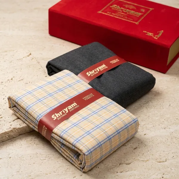 Shriyam_Multicolor_Poly_Cotton_Checkered_Shirt_And_Trouser_Fabric_For_Men