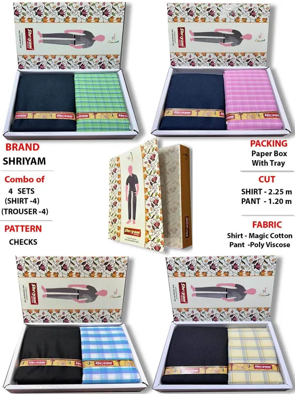 Shriyam_Multicolor_Poly_Cotton_Solid_Shirt_And_Trouser_Fabric_For_Men_Pack_Of_4