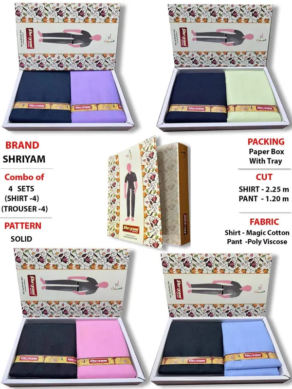 Shriyam_Multicolor_Poly_Cotton_Solid_Shirt_And_Trouser_Fabric_For_Men_Pack_Of_4