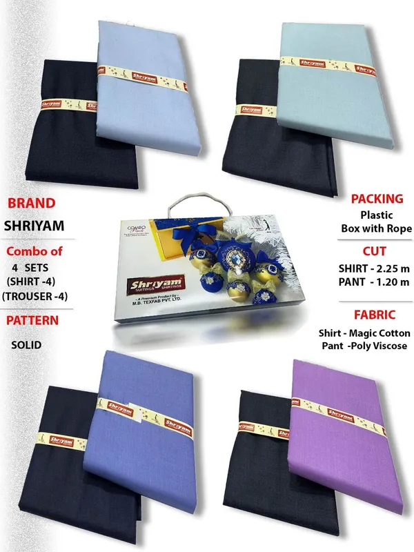 Shriyam_Multicolor_Poly_Cotton_Solid_Shirt_And_Trouser_Fabric_For_Men_Pack_Of_4