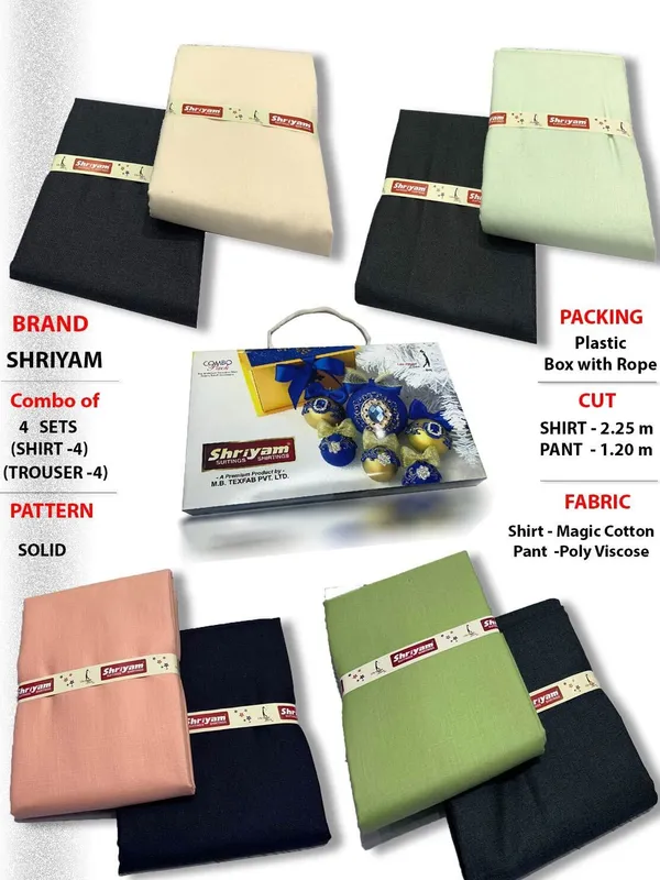 Shriyam_Multicolor_Poly_Cotton_Solid_Shirt_And_Trouser_Fabric_For_Men_Pack_Of_4
