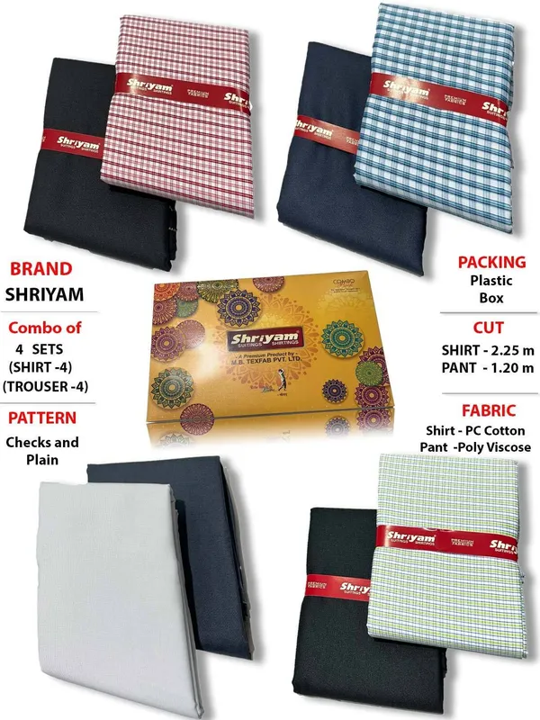 Shriyam_Multicolor_Poly_Cotton_Solid_Shirt_And_Trouser_Fabric_For_Men_Pack_Of_4