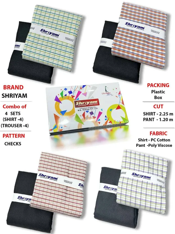 Shriyam_Multicolor_Poly_Cotton_Solid_Shirt_And_Trouser_Fabric_For_Men_Pack_Of_4