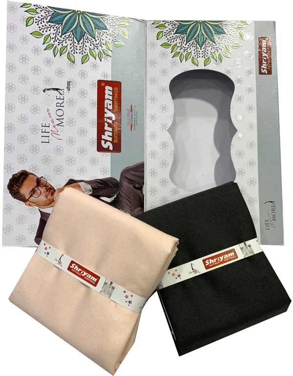 Shriyam_Beige_Black_Poly_Cotton_Solid_Shirt_And_Trouser_Fabric_For_Men