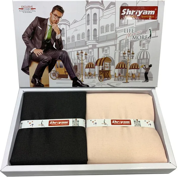 Shriyam_Beige_Black_Poly_Cotton_Solid_Shirt_And_Trouser_Fabric_For_Men