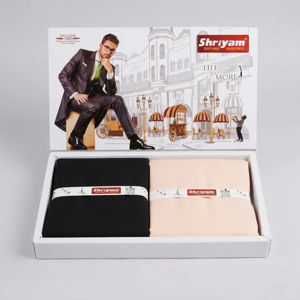 Shriyam_Beige_Black_Poly_Cotton_Solid_Shirt_And_Trouser_Fabric_For_Men