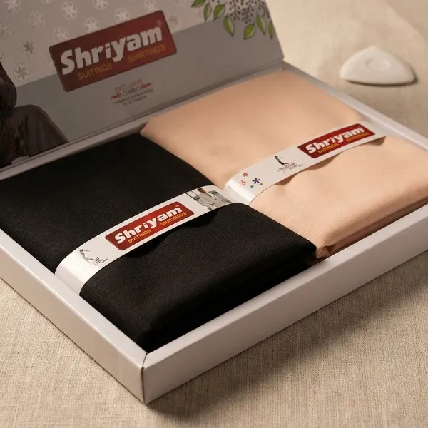 Shriyam_Beige_Black_Poly_Cotton_Solid_Shirt_And_Trouser_Fabric_For_Men
