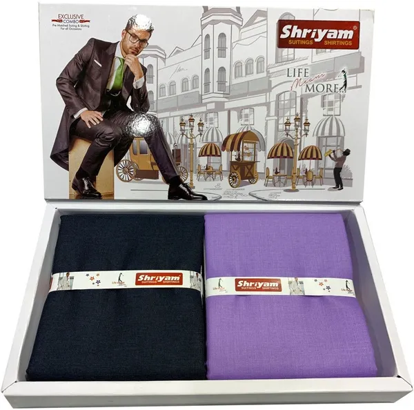 Shriyam_Purple_And_Dark_Blue_Polycotton_Solid_Shirt_And_Trouser_Fabric_For_Men
