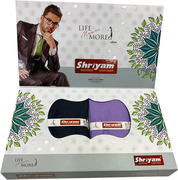 Shriyam_Purple_And_Dark_Blue_Polycotton_Solid_Shirt_And_Trouser_Fabric_For_Men