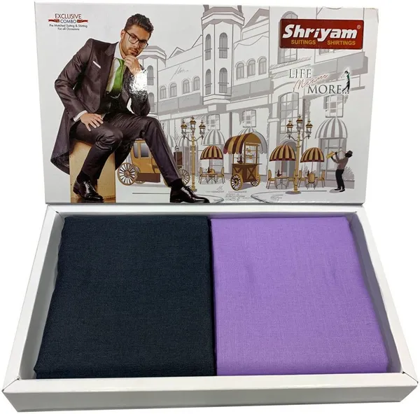 Shriyam_Purple_And_Dark_Blue_Polycotton_Solid_Shirt_And_Trouser_Fabric_For_Men