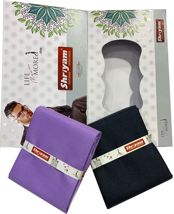 Shriyam_Purple_And_Dark_Blue_Polycotton_Solid_Shirt_And_Trouser_Fabric_For_Men