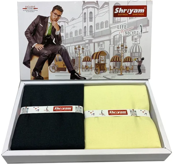Shriyam_Yellow_And_Black_Poly_Cotton_Solid_Shirt_And_Trouser_Fabric_For_Men