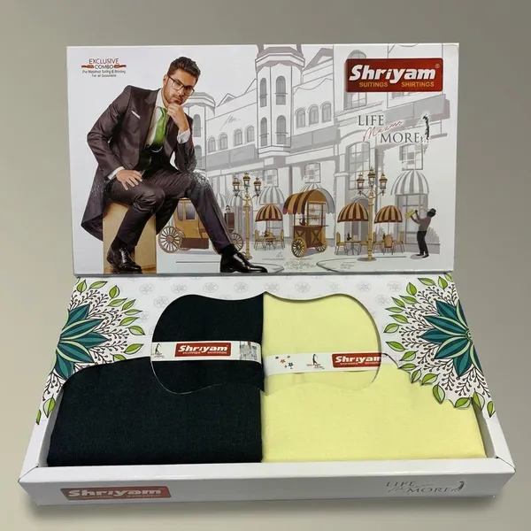 Shriyam_Yellow_And_Black_Poly_Cotton_Solid_Shirt_And_Trouser_Fabric_For_Men