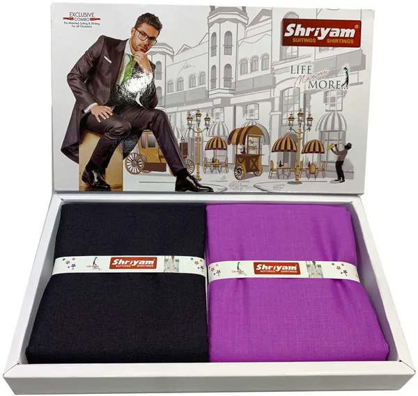 Shriyam_Pink_And_Black_Poly_Cotton_Solid_Shirt_And_Trouser_Fabric_For_Men