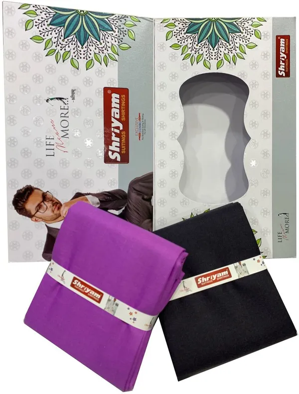 Shriyam_Pink_And_Black_Poly_Cotton_Solid_Shirt_And_Trouser_Fabric_For_Men