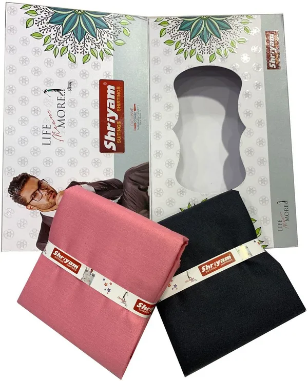 Shriyam_Pink_And_Black_Poly_Cotton_Solid_Shirt_And_Trouser_Fabric_For_Men