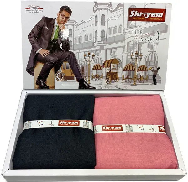 Shriyam_Pink_And_Black_Poly_Cotton_Solid_Shirt_And_Trouser_Fabric_For_Men
